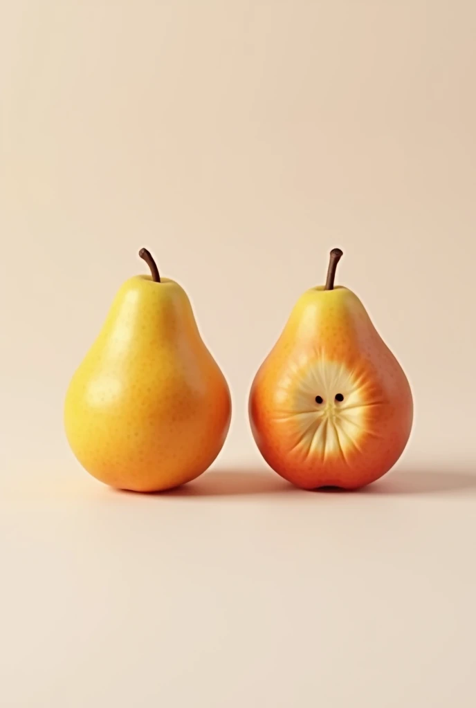 Two identical fruits with a single hole squeezed in between
