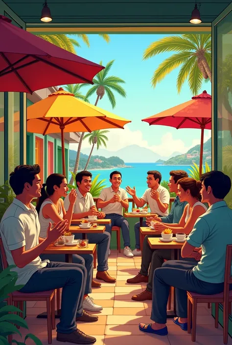 Illustration of people chatting at a cafe in the philippines