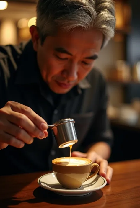 (Hyper-realistic Coffee photo: 1.5) (
(Indonesian barista: 1.0) ( grey Hair)
(Professional Michelin Star gourmet Coffee photography: 1.3)
(Depth of field –q 2: 0.8)
(Uplight: 0.7)
(Aspect ratio 16:9: 1.0)

A hyper-realistic Barista image, capturing the ess...