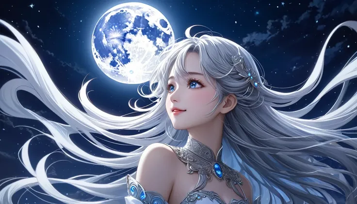 one person。personification of the moon。mystical beings of the night。close-up。 masterpiece, best quality, ultra detailed (detaile...