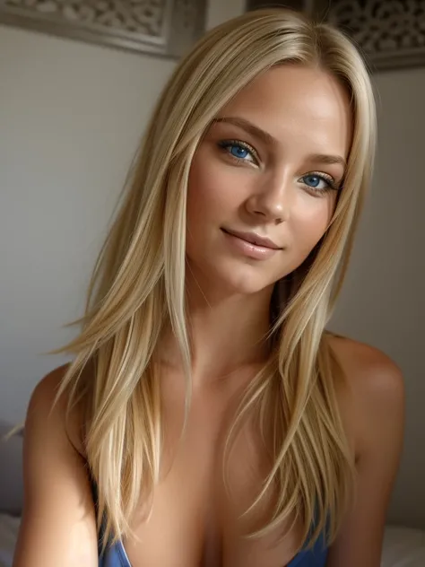 ;une femme aux cheveux longs blond et un pull rouge, Beau visage latin, beau visage attrayant, joli visage féminin, visage et yeux parfaits, visage extrêmement beau, Beaux yeux et visage, beau visage féminin , yeux et visage séduisants, yeux bleu clair, ch...