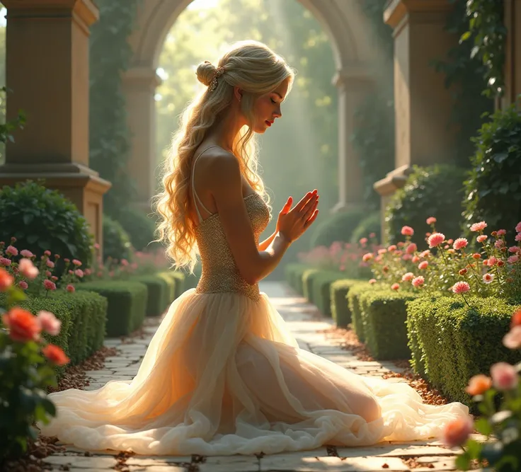 Cinderella (masterpiece), UHD, a beautiful woman praying in garden