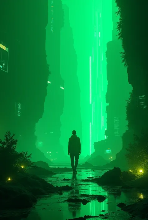 Create a virtual set where you enter the visual world with green lights 