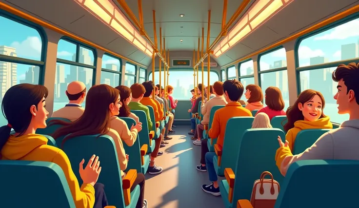 The people on the bus go up and down,  
Up and down, up and down, animated