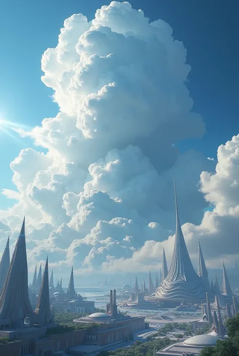 A cumulonimbus cloud over a utopian city 