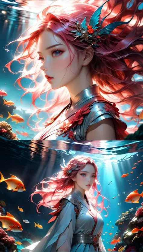 anime comic art, a siren standing near an ambulance under the sea, a beautiful siren, dynamic hair color, dynamic hair style, cinematic light, High Detail, Ultra High Quality, High Resolution, 16K Resolution, Ultra HD Pictures, 3D rendering Ultra Realistic...