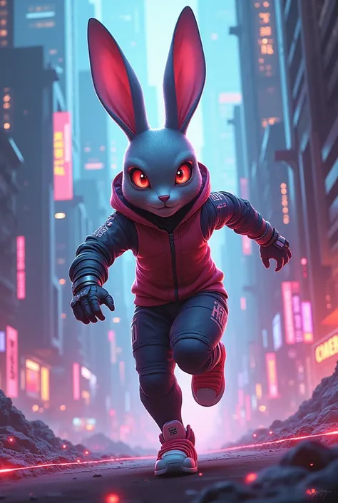 A sporty rabbit in cyberpunk style