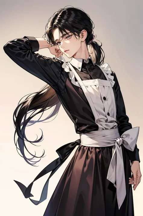 Maid clothes、cute、Shota、cute、Beautiful Boy、long、cool、neutral、Handsome、male、ponytail、tall