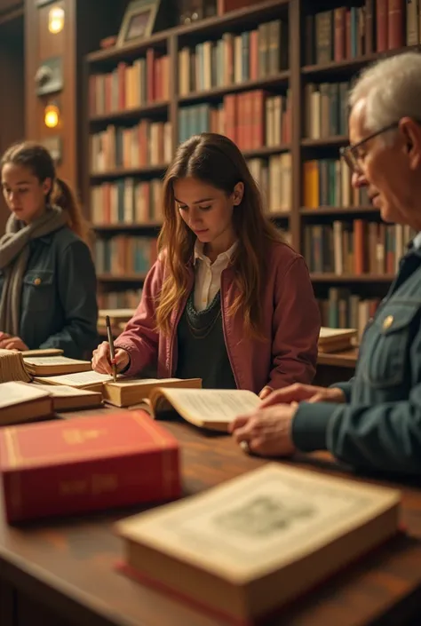 bookstore where they sell the 2019 red version of Little Woman book blurs the book and focuses on the buyers