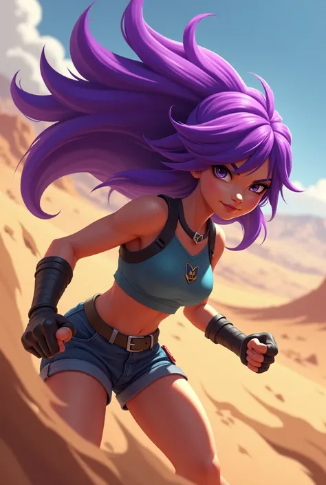 A purple haired girl in the desert, brawl stars