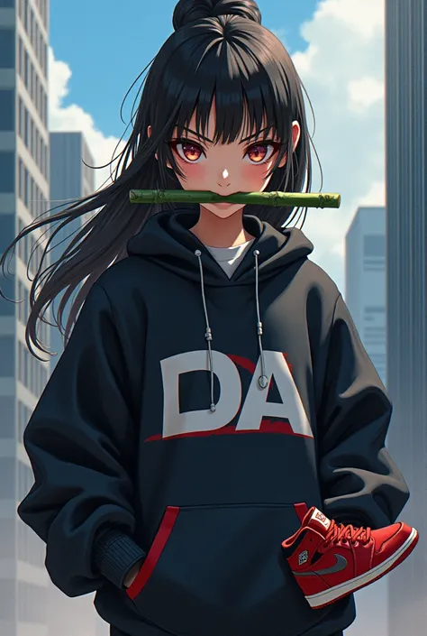 Nezuko komado with bamboo in mouth , jordan shoe, bmw hoodie,manga anime