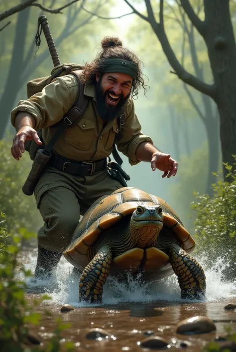 The hunter caught the turtle and, overjoyed, began to take him away. As the hunter started to leave, the turtle cried out loudly, "Friends, save me!"