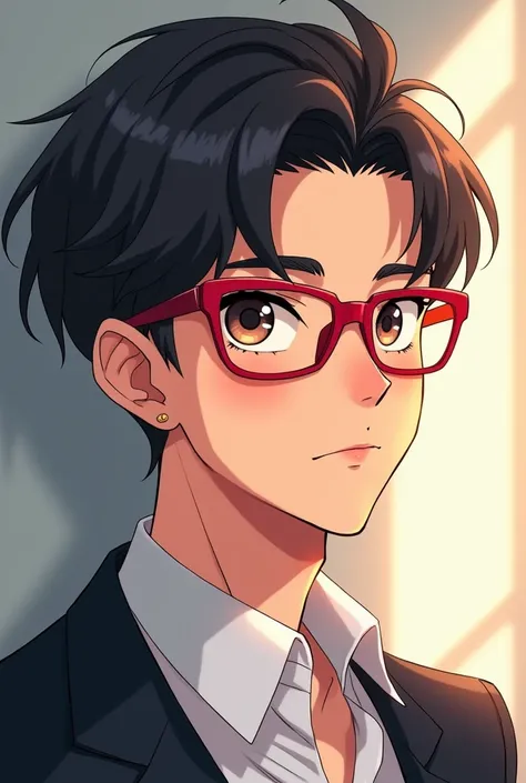 Anime Style、gentlemen、Red Glasses、Pupil、cute、Character portrait