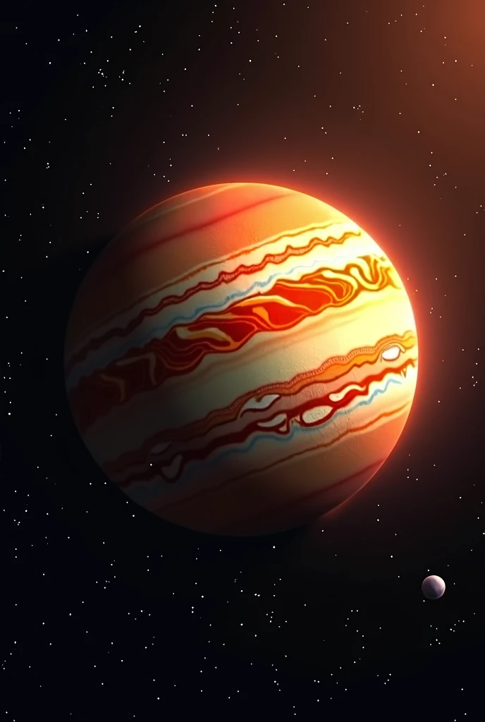 Brightly lit planet Jupiter on a dark starry background