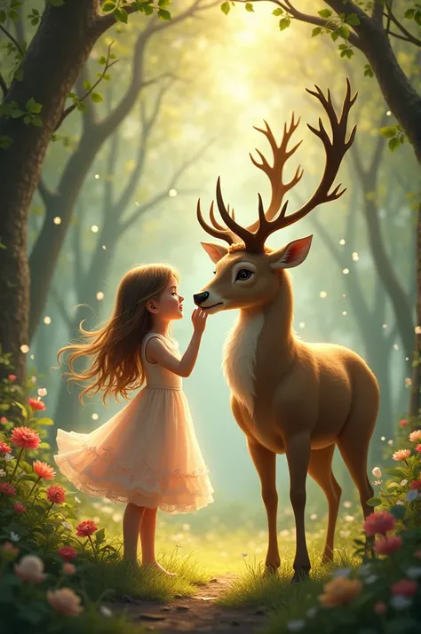 An image of a girl and a deer 