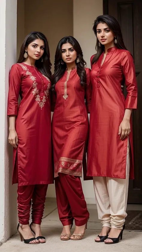 Beautifull women standing in red kurta shalwar 