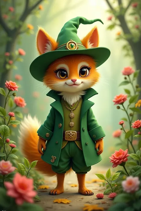 (furry zorro), little prince, adventurous, green clothes, full of fantasy, tender, without a hat