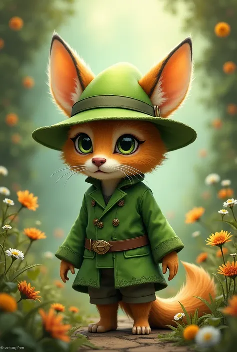 (furry zorro), little prince, adventurous, green clothes, full of fantasy, tender, without a hat