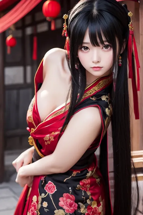 Anime Style、Black Hair、beautiful girl、Chinese style、Chinese clothing、A dark masterpiece、