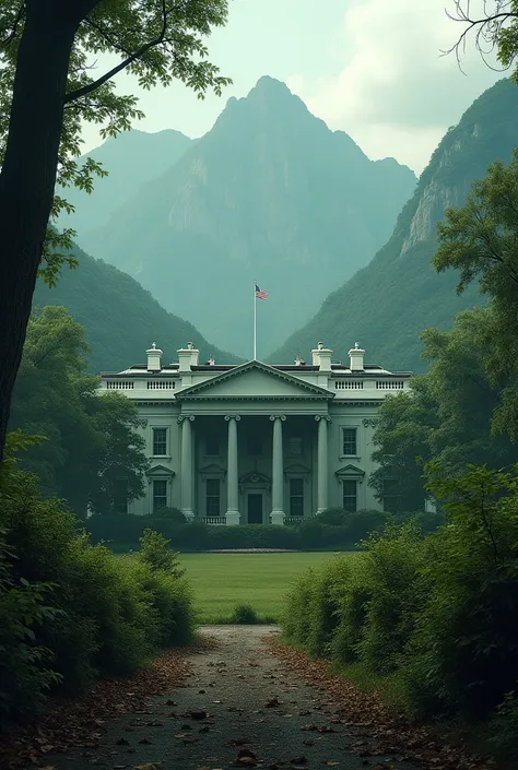 The US White House abandoned in the middle of the mountains and trees 