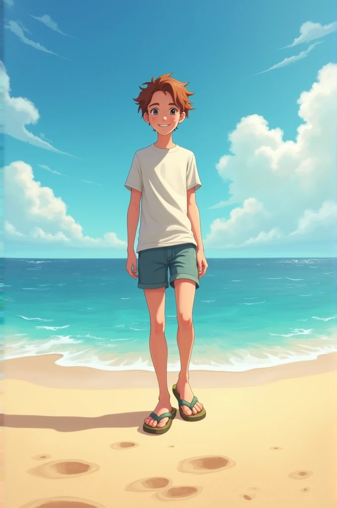 Young teenager on the beach in flip flops 