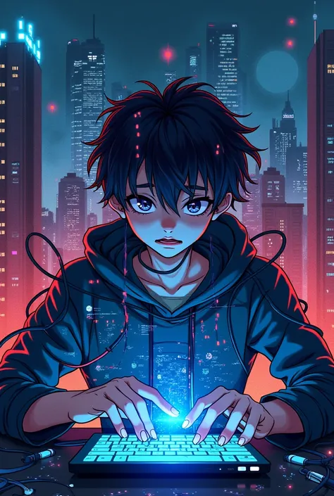 make a anime poster "dangers of internet addiction"