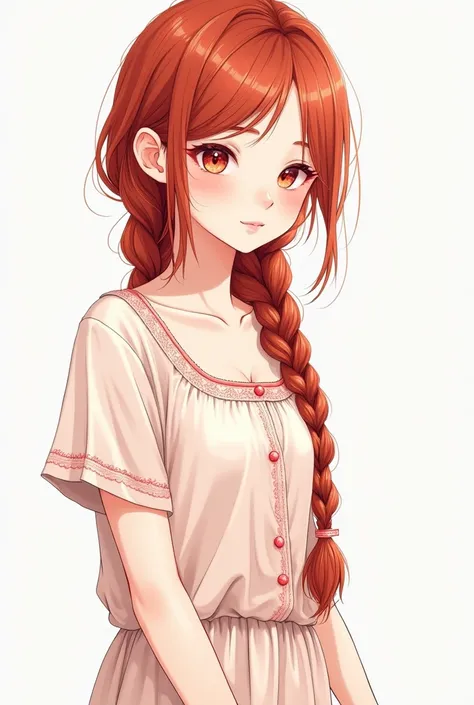 (masterpiece, Best Quality, High resolution: 1.4), detailed, intricate details, 4k, touch of color, Line art, Fibonacci. detail. adolescente slim, young girl, long red hair, waist length braided hair, Red eyes, smooth skin, White skin, slim, smiling, gentl...