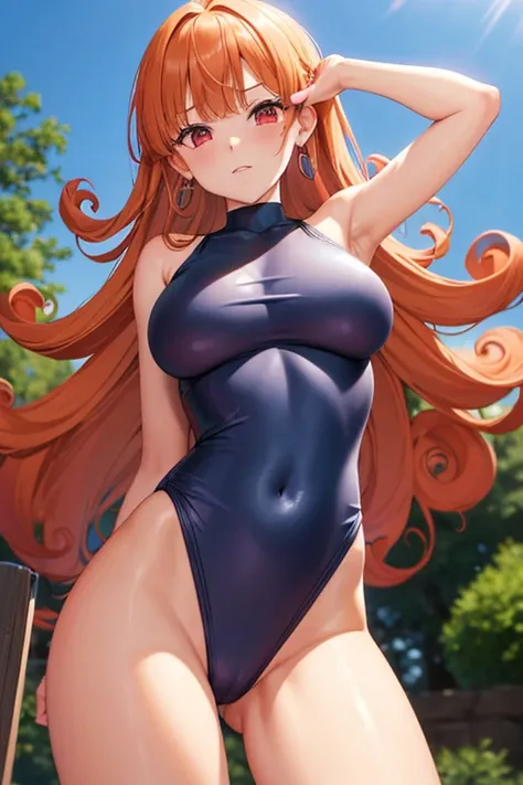 nsfw dq4-alena,curly hair,earrings,long hair,orange hair,red eyes　Tattered high-cut swimsuit　Losing the battle and falling　Unable to move　Being caressed by a man I hate