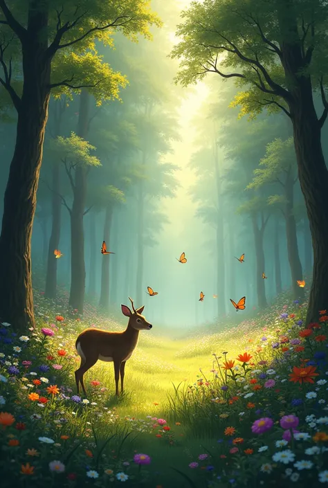 Photo 4: The Hidden Glade

Image: A hidden glade bathed in soft, dappled light, with wildflowers of every color blooming in a riotous display. Butterflies flutter among the flowers, and a lone deer stands at the edge, watching curiously.

Description: The ...