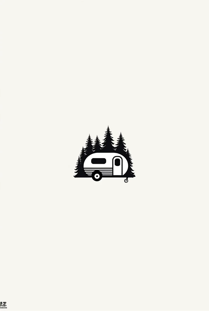 Mobile home logo, wheeled, have home, There are trees, Black & White, lean, create summer feeling