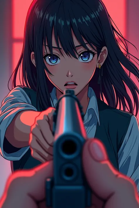 In the anime、I point a gun at the girl ,ass pov,First-person view,First Person View