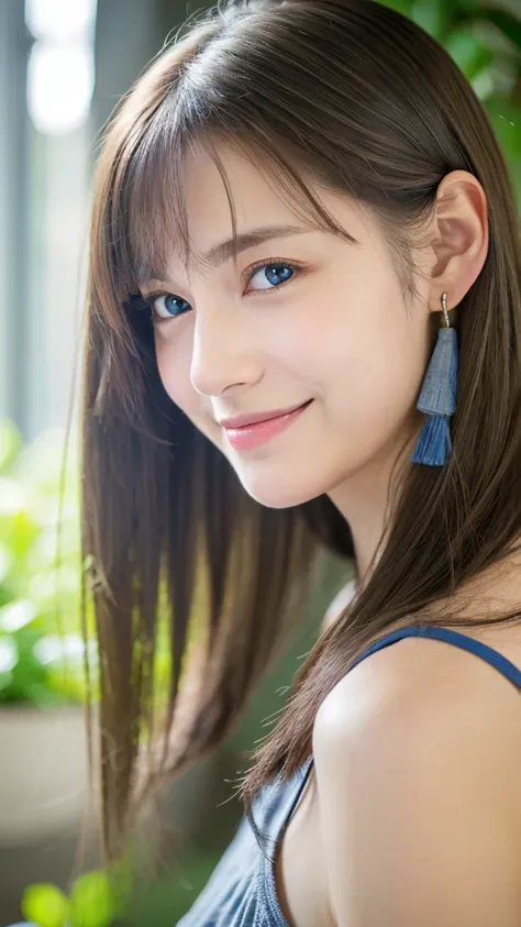 (masterpiece: 1.2, Highest quality), (Actual photo, Intricate details), 1. Female, alone, Upper Body, casual, Shoulder-length hair, Minimal makeup, Natural materials, Face close-up, smile, Home, Gray Hair, blue eyes, Cat ear,