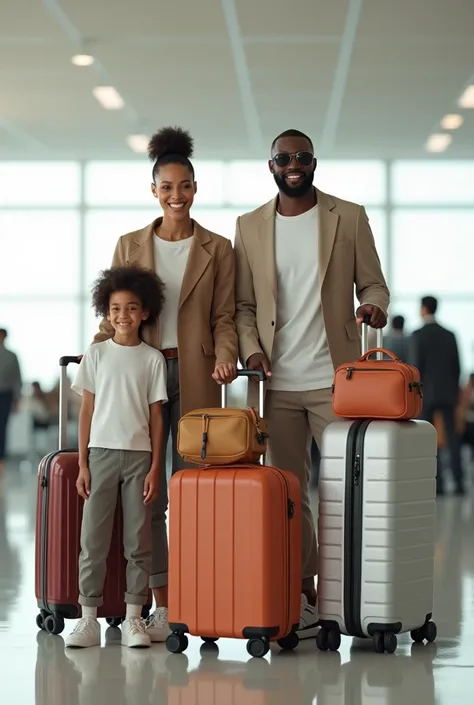 Create a minimalist, (photorealism:1.2) aesthetically pleasing humorous Christmas holidays ad featuring an attractive black man  and woman couple wearing high fashion casuals & sneakers and designer sunglasses, at the airport. The woman has clearly overpac...