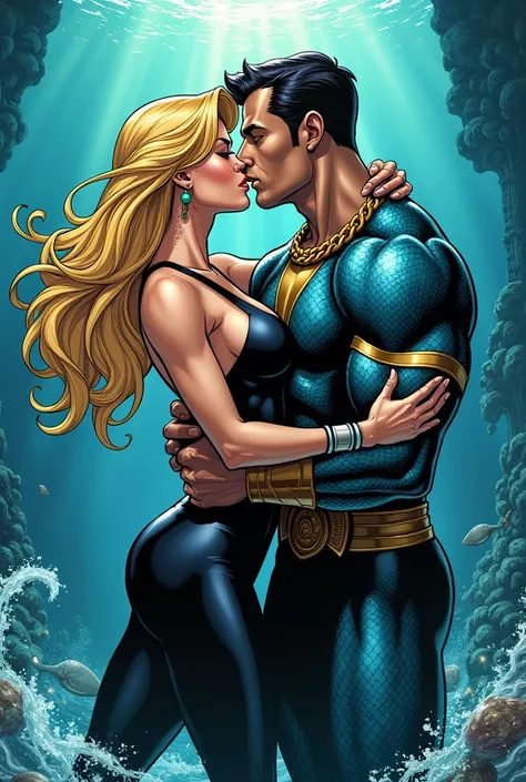 lusty kiss between susan storm and namor in cartoon