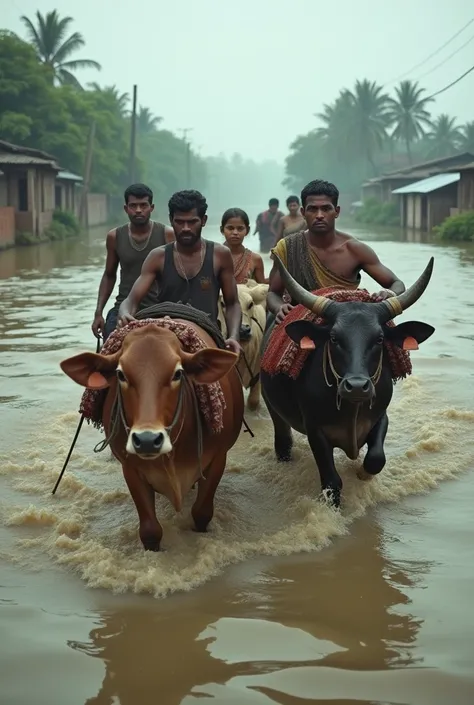 Bangladesi floodwhere pepole are trying to save tyere lives with there cows and boots 

