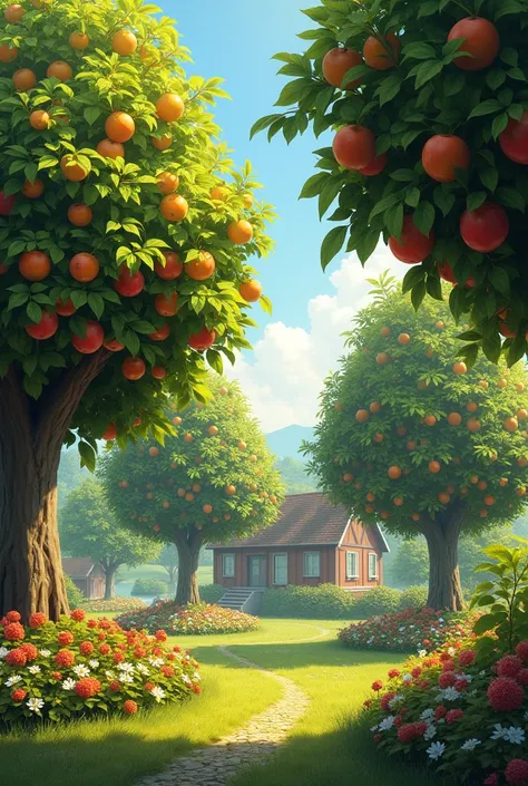 Beautiful trees with fruit in the garden