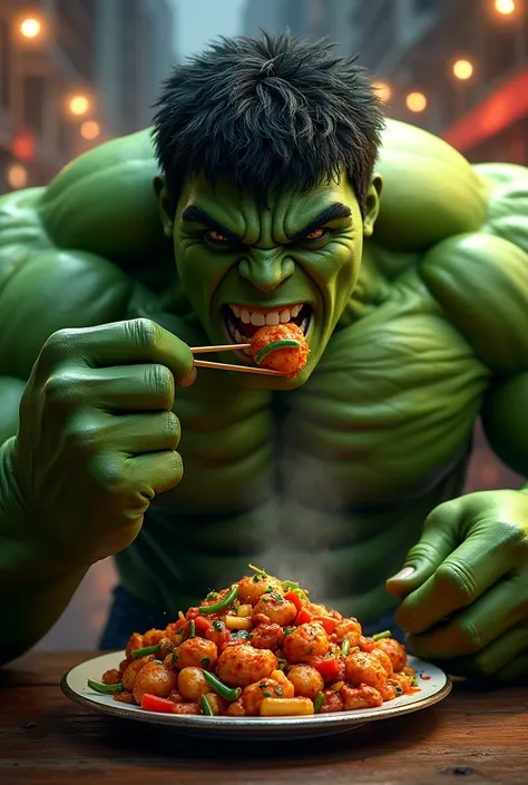 Hulk eating veg Manchurian 