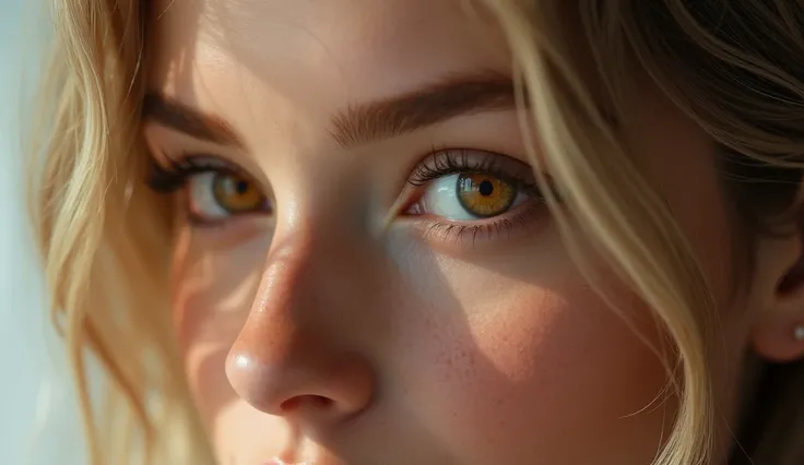 (eyes closeup,woman,hazel eyes,eyes,blond hair,doe eyes,cat eyes,eyes portrait,best quality,4k,8k,highres,masterpiece:1.2,ultra-detailed,realistic,photorealistic,photo-realistic:1.37,HDR,UHD,studio lighting,ultra-fine painting,sharp focus,physically-based ...