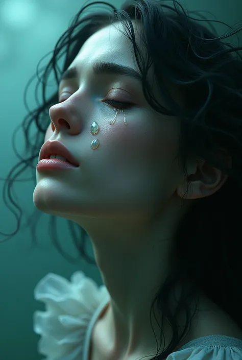 Siren in tears, tears like pearls, best quality, high resolution, ultra detailed, realistic, 