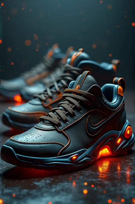 Here’s the prompt adjusted for a front view of the shoes in the poster:

```json
{
  "prompt": "A cinematic poster showcasing a collection of rugged cyberpunk-style shoes, all displayed in a front view. The shoes feature intricate designs with neon orange ...