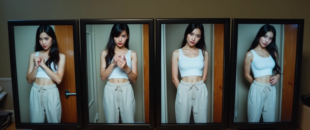 I made four monitors showing a beautiful Asian woman changing clothes while being secretly filmed.
The monitor shows the same woman being secretly filmed from various angles, staring at me with an embarrassed expression.