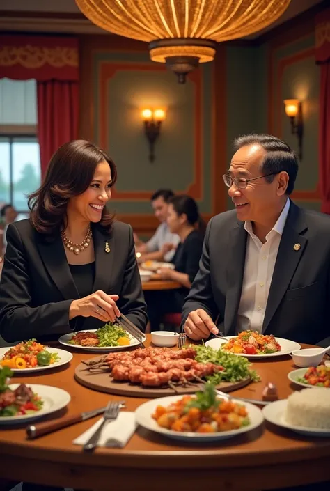 Kamala haris eating thai bbq with Parethongthan Shinnawat