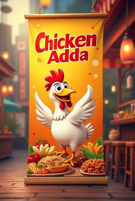 Make a banner for fast food shope name of Chicken ADDA in landscape size