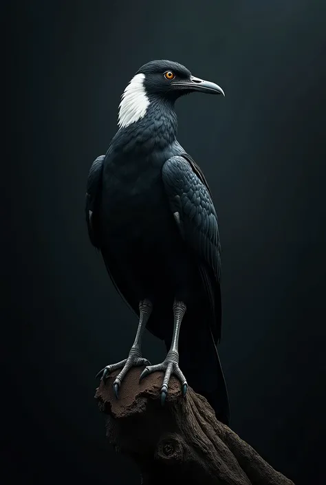 White rumped shama:1.5, standing on a tree trunk, dark background is very dark night, hyper realistic image, masterpiece, mystery, mystic, imposing, majestic, HD, 8k