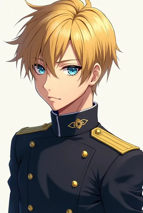 Blonde anime man with blue eyes and uniform