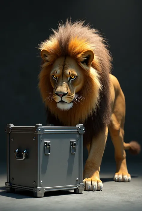 Image of Lion and box of  steel 