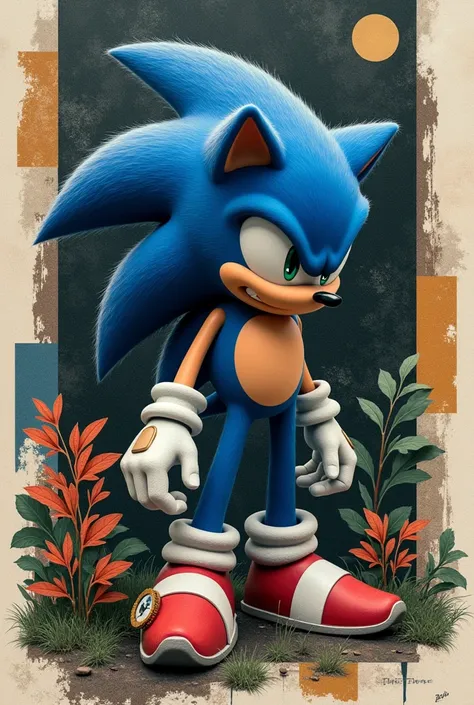 Sonic in mood board and put the color your are using in sonic and make the picture into college make it 4 pics