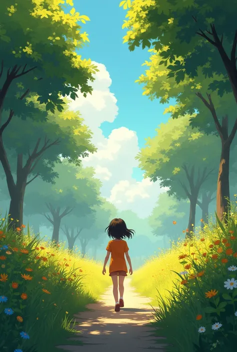 Fresh air, gentle sunlight, birds chirping - a girl enjoys her morning walk.