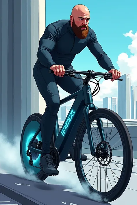 White man anime avatar,bald with beard,riding on Orbea rise bike