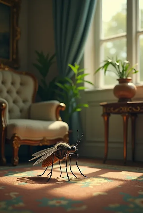 A sad, pathetic and mosquito  with his parents in their beautiful house